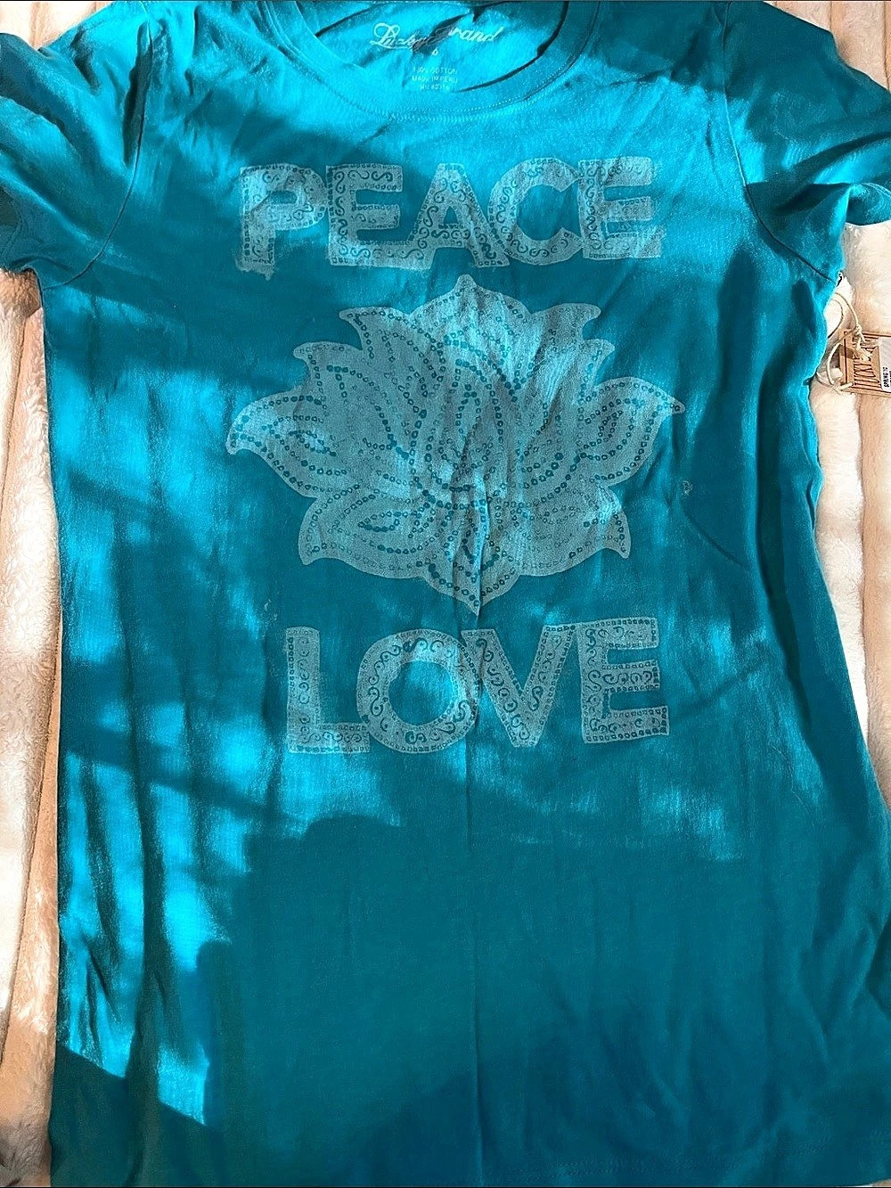 Lucky Brand Shibori Lotus Peace Love T-Shirt Blue Small